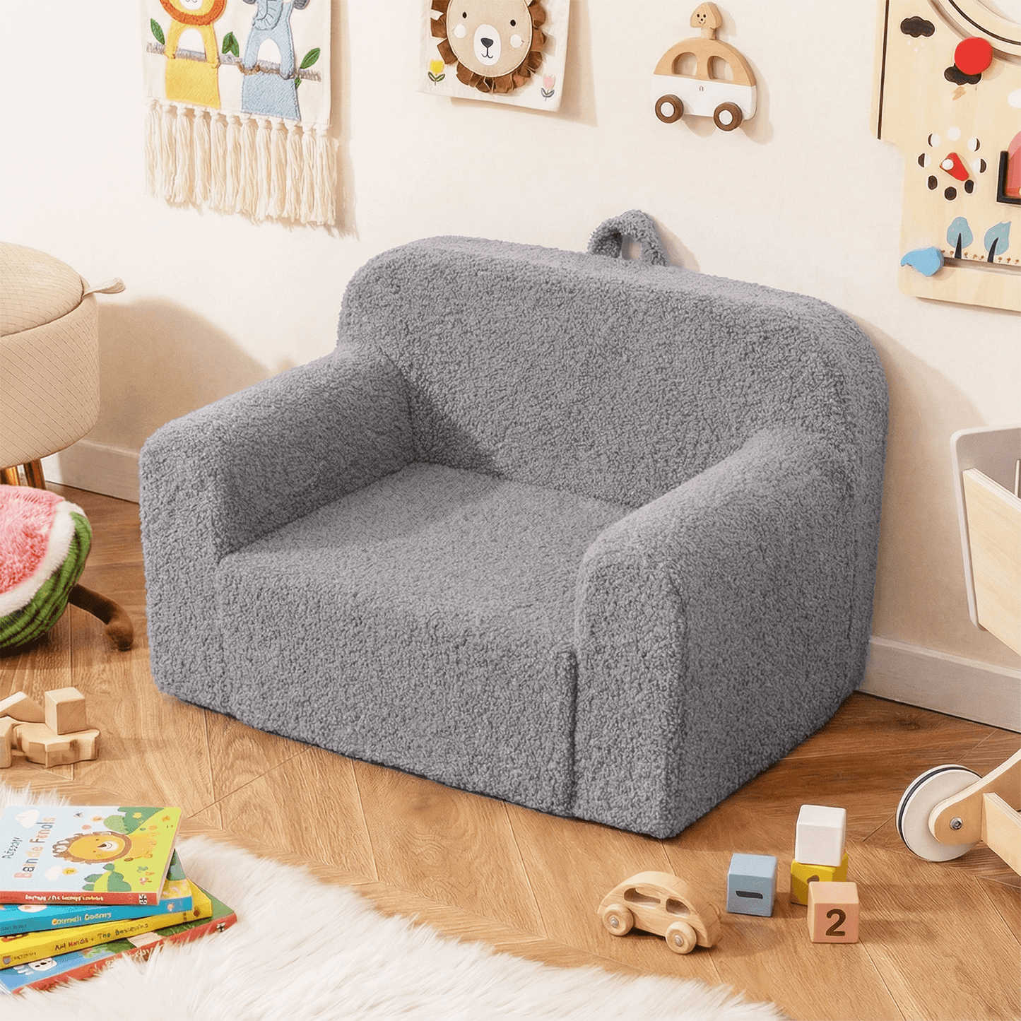 Vaikiškas Pliušinis Fotelis Pilkas 62 x 40 x 41 cm Vaikiški Foteliukai ir Pufai
