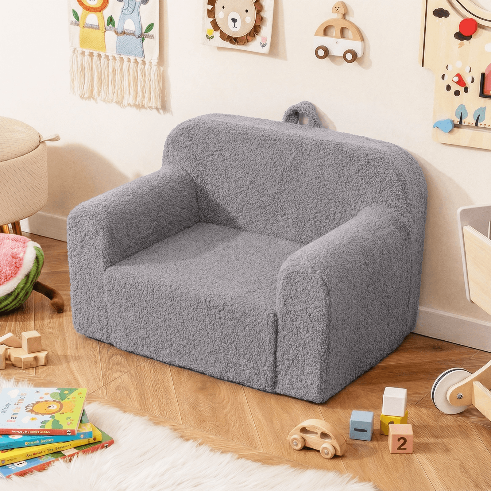 Vaikiškas Pliušinis Fotelis Pilkas 62 x 40 x 41 cm Vaikiški Foteliukai ir Pufai