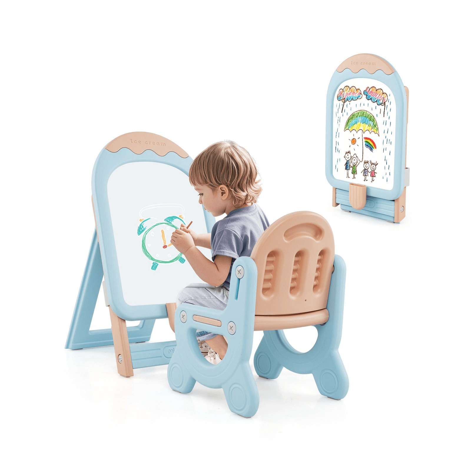 Vaikiškas Reguliuojamas Molbertas Su Kėdute, Magnetinė Lenta (1+) Piešimo Lentos