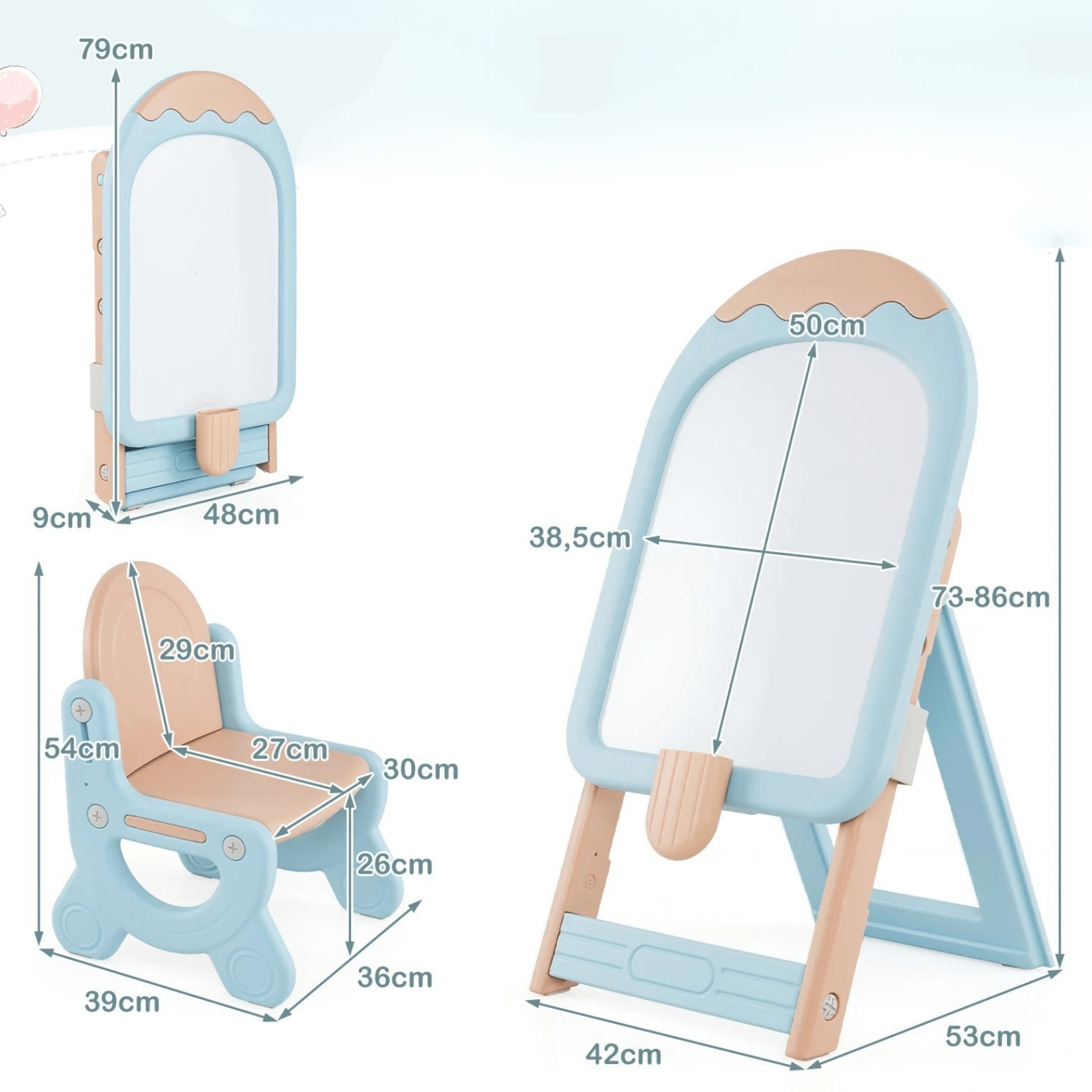 Vaikiškas Reguliuojamas Molbertas Su Kėdute, Magnetinė Lenta (1+) Piešimo Lentos