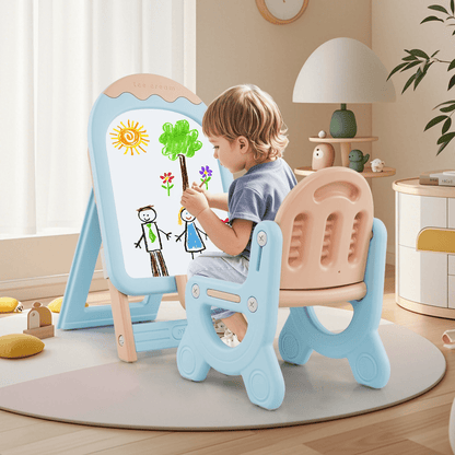 Vaikiškas Reguliuojamas Molbertas Su Kėdute, Magnetinė Lenta (1+) Piešimo Lentos Mėlyna
