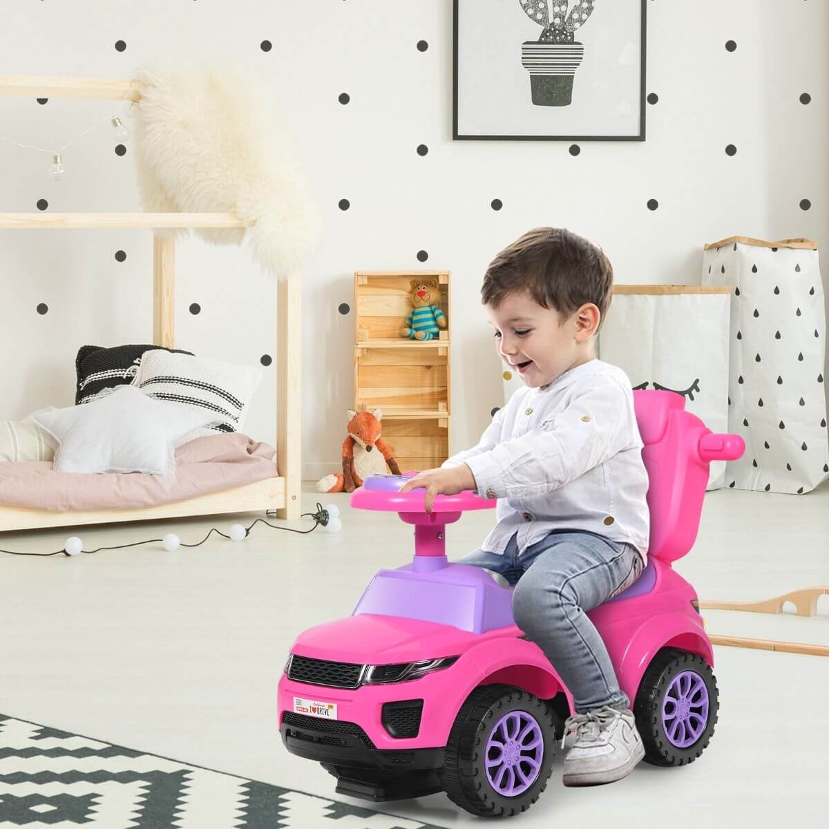 Vaikiškas Rožinis Automobilis "3-In-1 Stumiamos Mašinėlės Vaikams