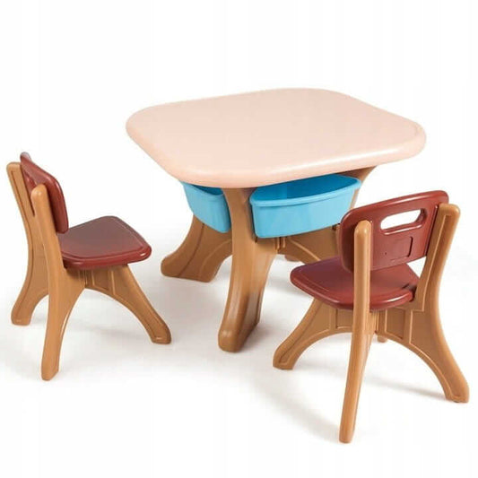 Vaikiškas Spalvingas Staliukas Ir Dvi Kėdutės Su Daiktadėžėmis 70 x 70 x 50 cm Staliukai Kėdutės
