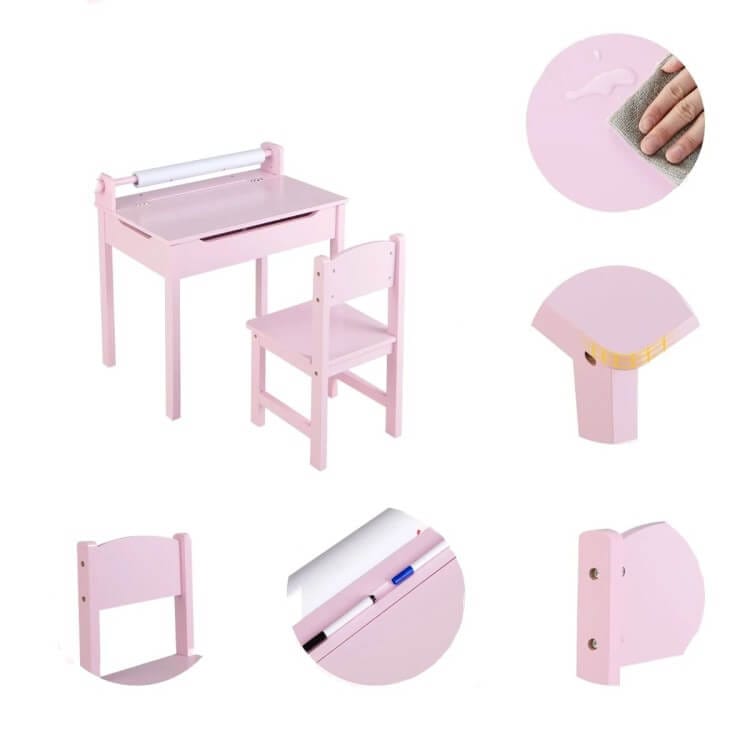 Vaikiškas Stalas Su Kėde Ir Piešimo Popieriaus Ritinėliu, Rožinis Staliukai Kėdutės