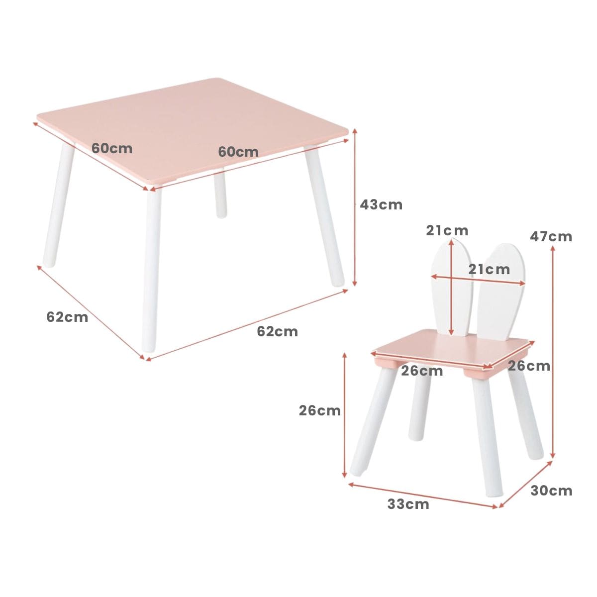 Vaikiškas Staliukas Su Dviem Kėdutėm Su Zuikio Formos Ausų Atlošu, Rožinis 3054 Staliukai Kėdutės