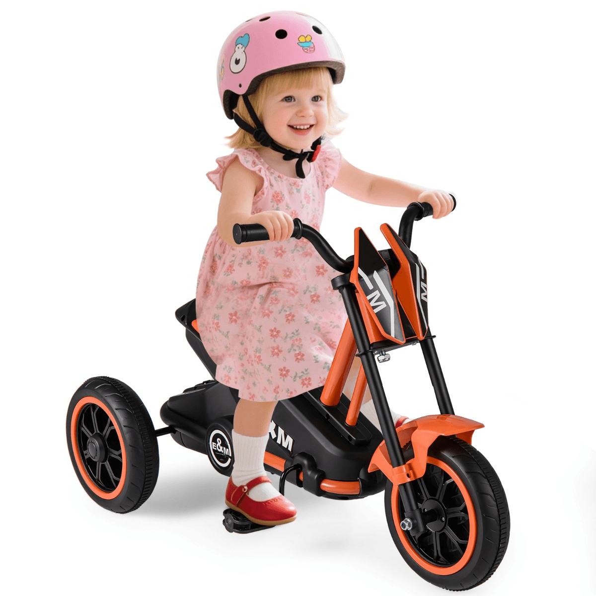 Vaikiškas Triratis Dviratis Stabilus su Vairo Ribotuvu Oranžinis 3+ Elektriniai Motociklai
