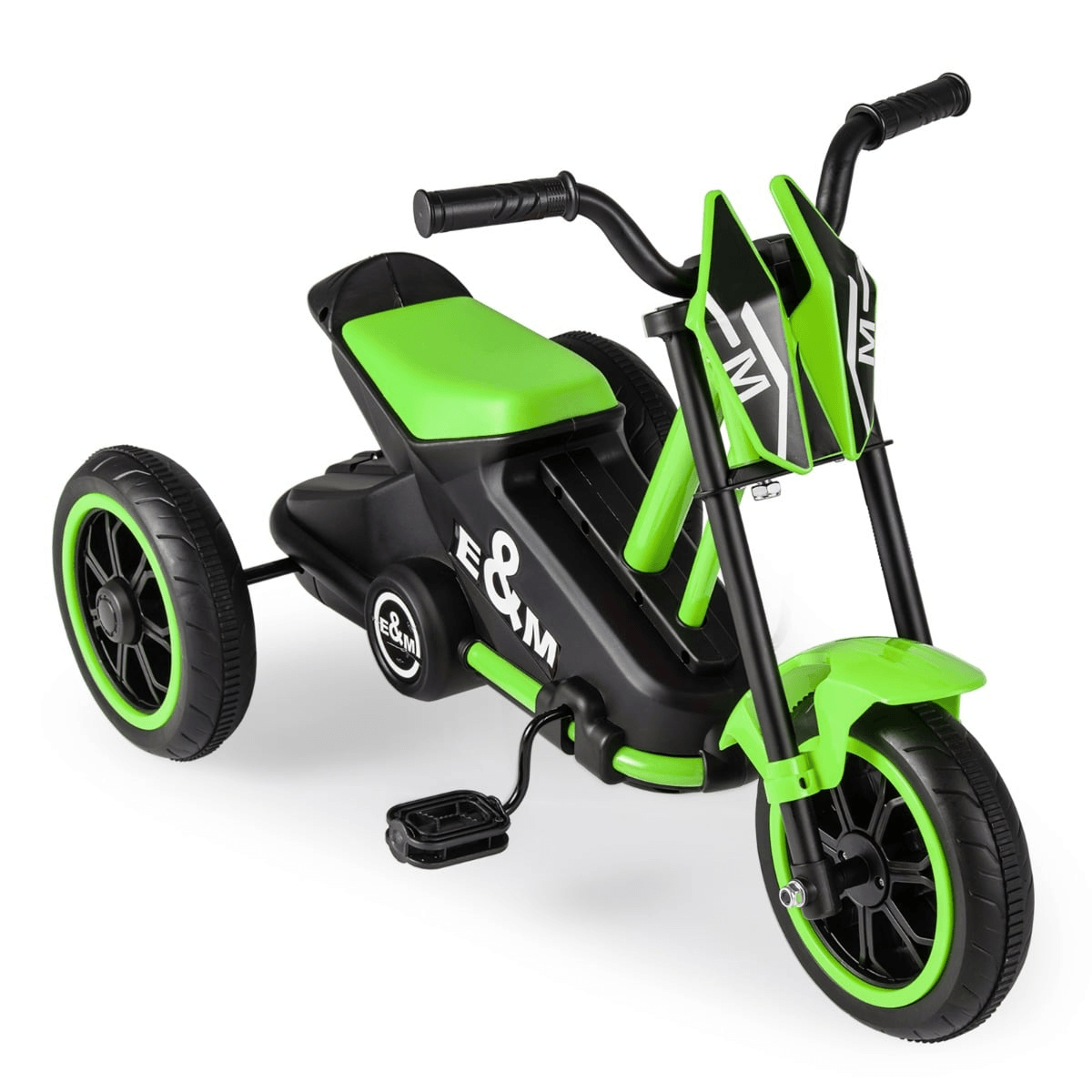 Vaikiškas Triratis Dviratis Stabilus su Vairo Ribotuvu Žalias 3+ Elektriniai Motociklai