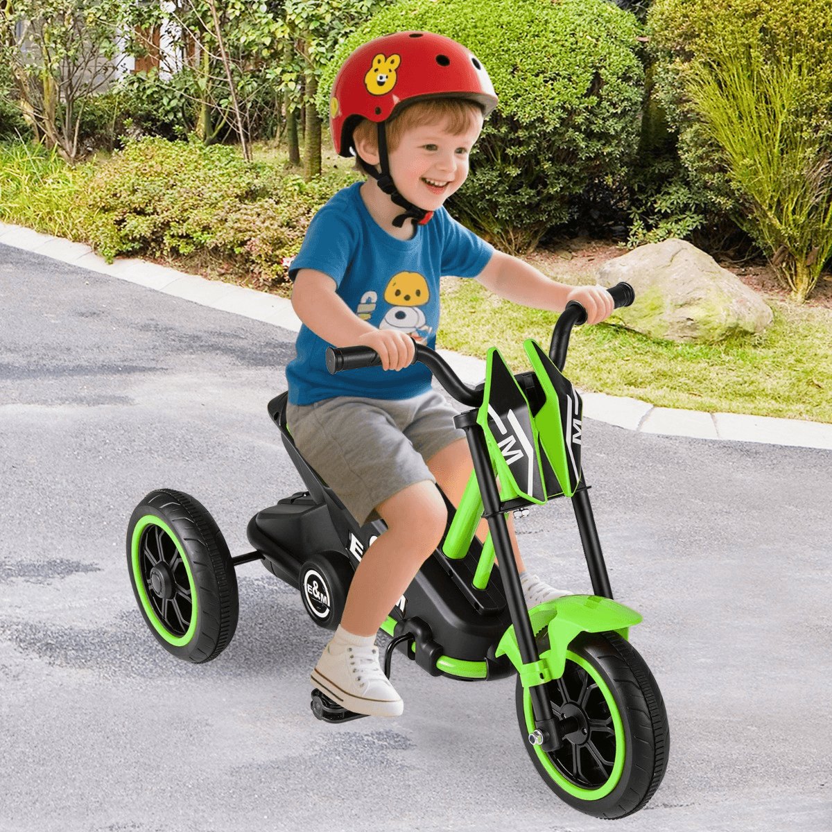 Vaikiškas Triratis Dviratis Stabilus su Vairo Ribotuvu Žalias 3+ Elektriniai Motociklai