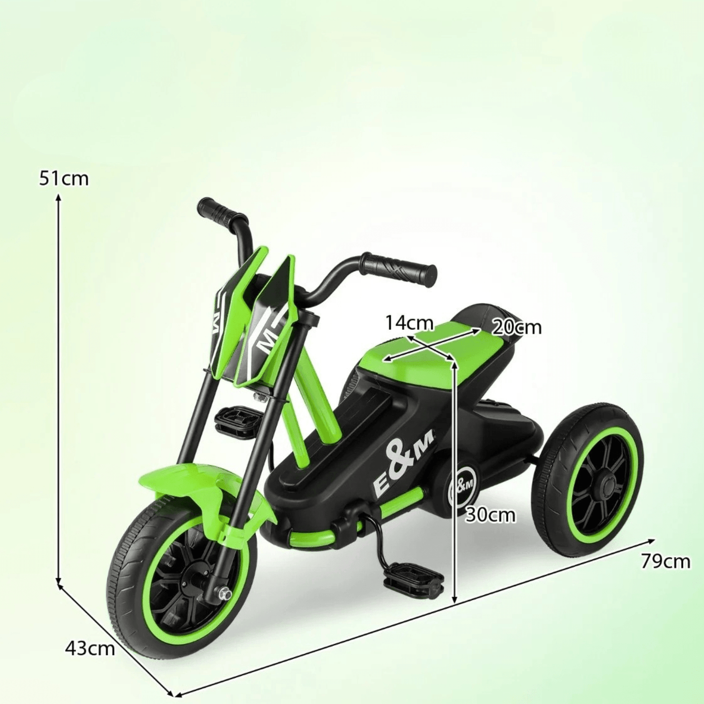 Vaikiškas Triratis Dviratis Stabilus su Vairo Ribotuvu Žalias 3+ Elektriniai Motociklai