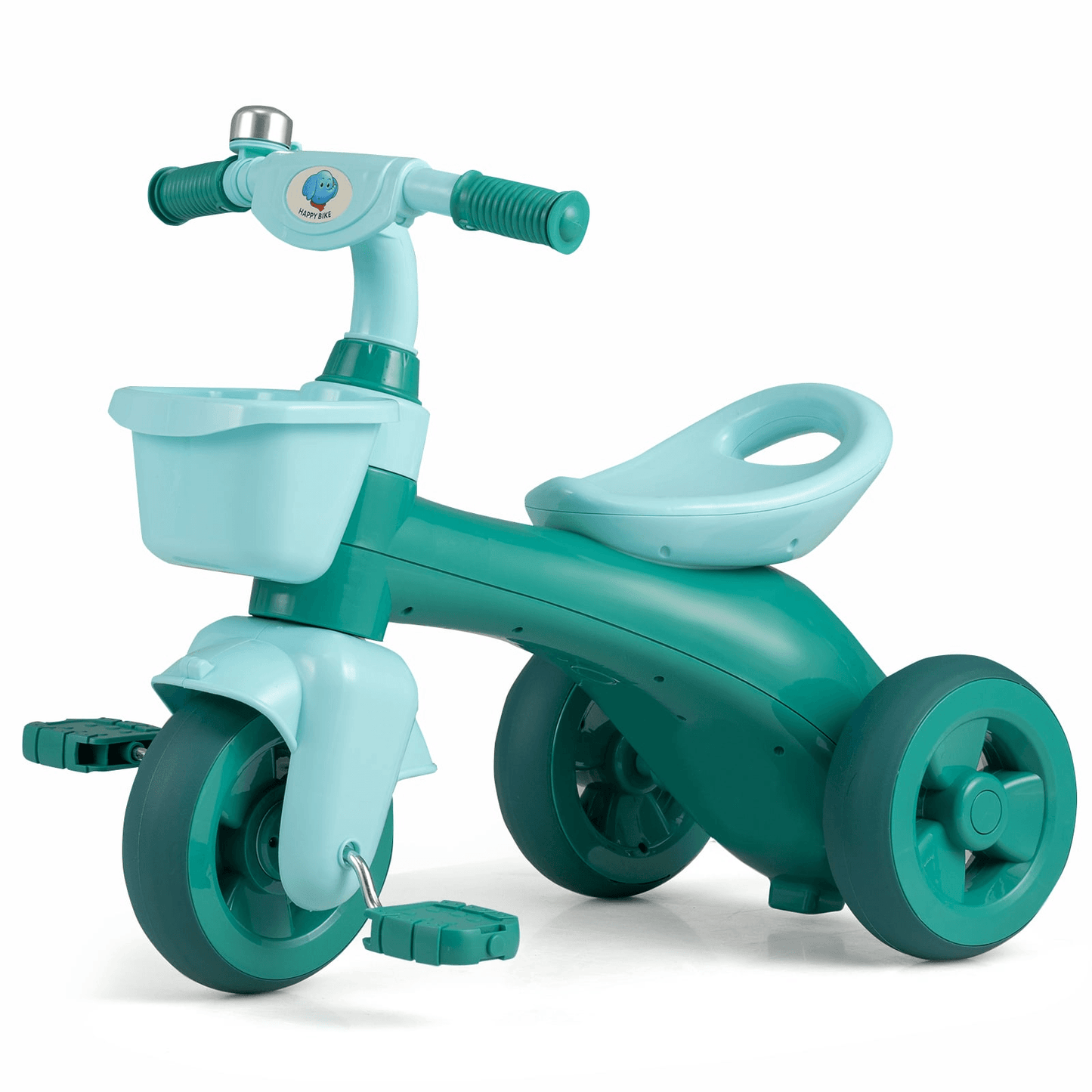 Vaikiškas Triratukas su Krepšeliu Stabilus su Ribotu Vairo Kampu Žalias Triratukai