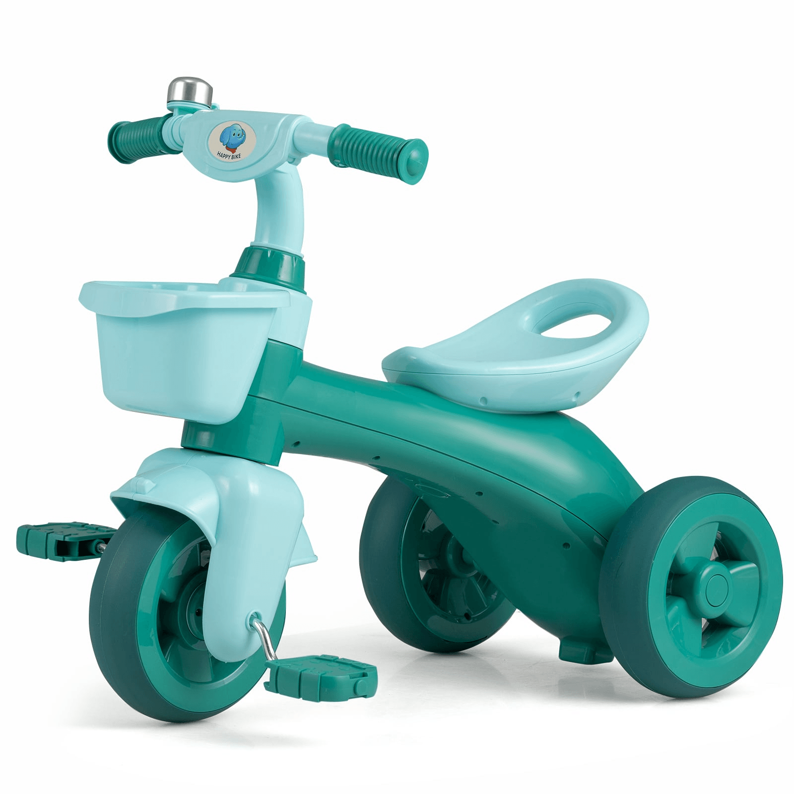 Vaikiškas Triratukas su Krepšeliu Stabilus su Ribotu Vairo Kampu Žalias Triratukai