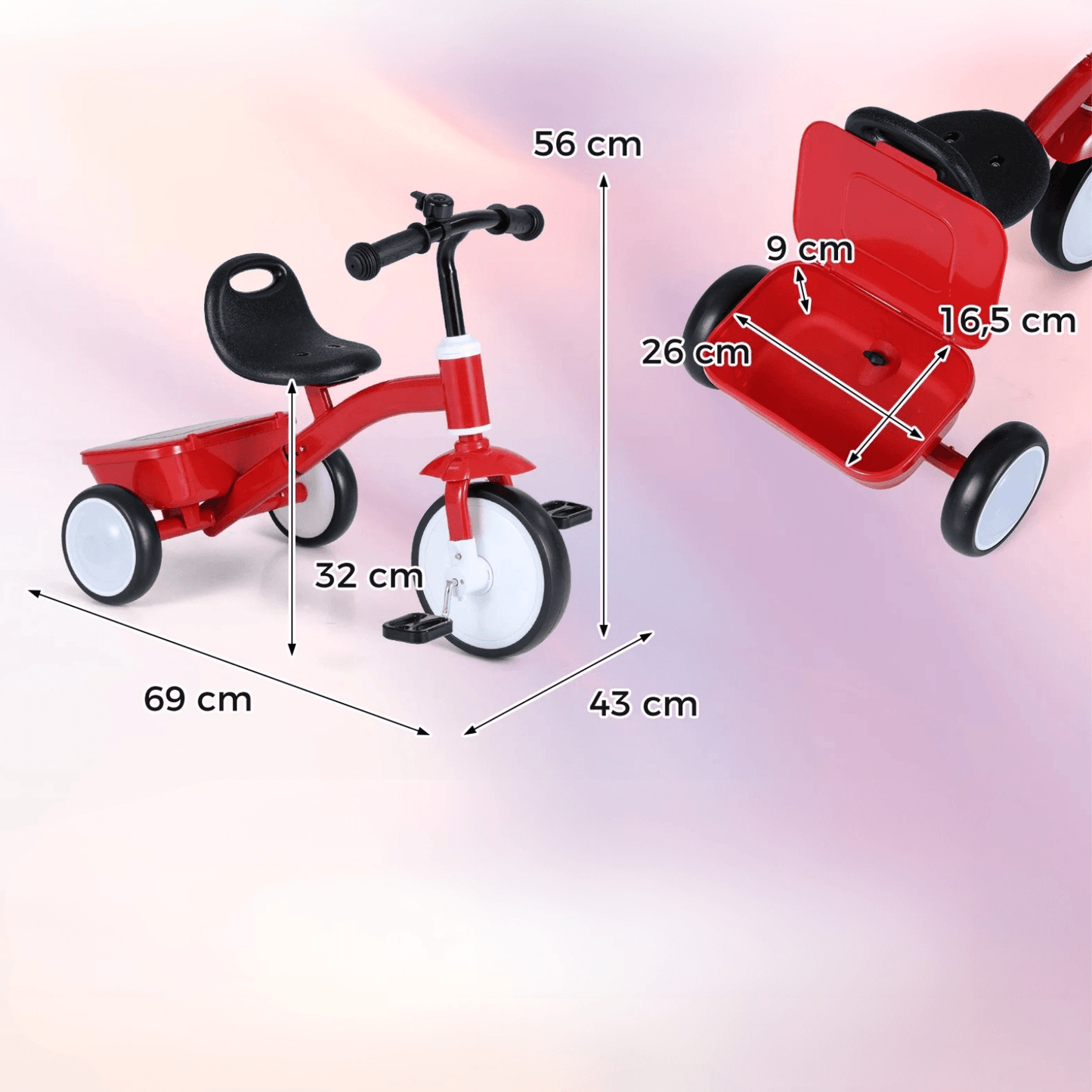 Vaikiškas Triratukas su Šviečiančiais Ratukais Ir Daiktadėže Reguliuojamas 3–5 m. Triratukai