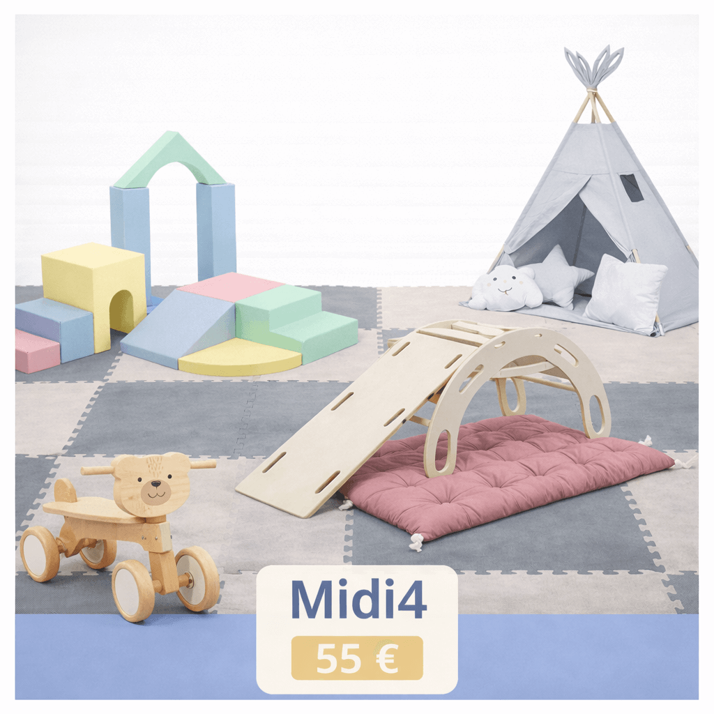 Vaikų Žaidimų Aikštelių Nuoma Klaipėdoje Rinkiniai nuomai Mini Midi4 / Su dviratuku