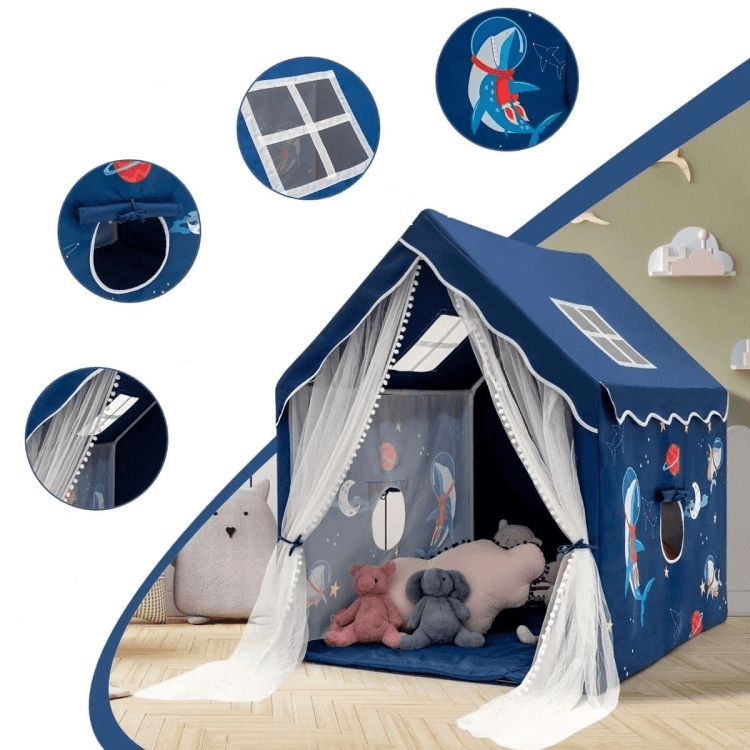 Vaikų Žaidimų Palapinė Su Užuolaidomis ir Kilimėliu, 137 cm Palapinės Vaikams