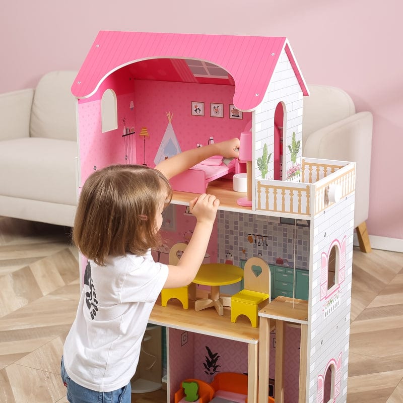 VIGA Duży Drewniany Domek dla Lalek Žaislai Vaikams Ir Kūdikiams