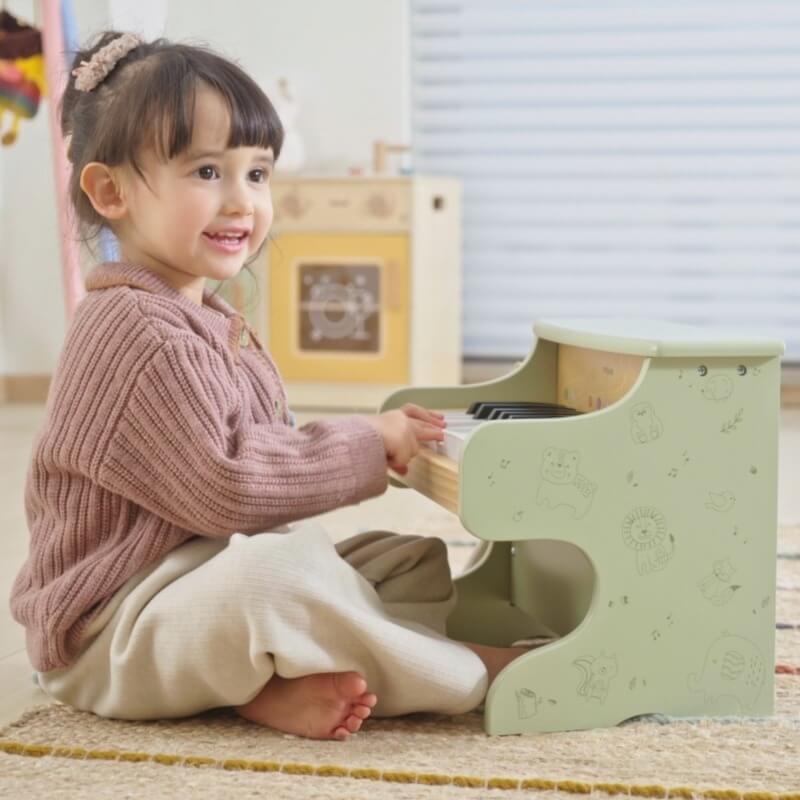 Viga Green Medinis Vaikiškas Pianinas Su Natomis Ir Spalvotais Klavišais Pianinai