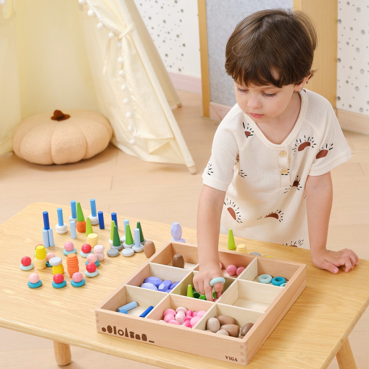 Viga Medinės Montessori Kaladėlės Ir Rūšiuoklė, 141 Dalis – nuotrauka 5