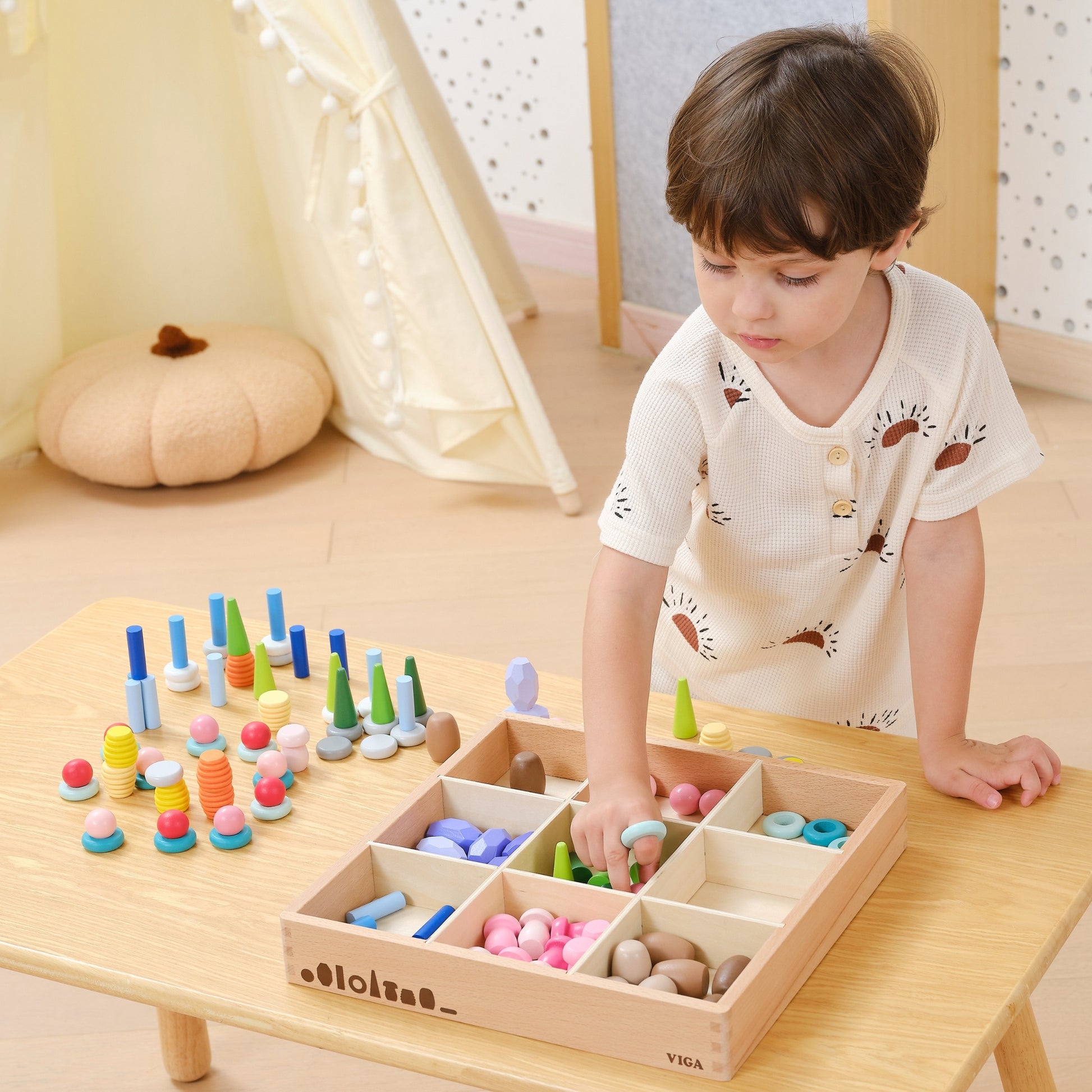 Viga Medinės Montessori Kaladėlės Ir Rūšiuoklė, 141 Dalis – nuotrauka 5