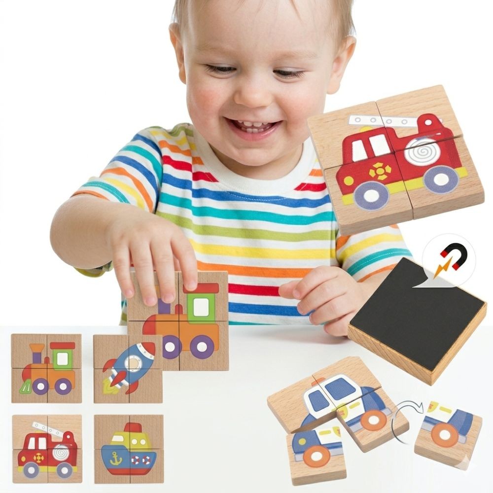 Viga Montessori magnetinė transporto priemonių dėlionė – vaizdas 1