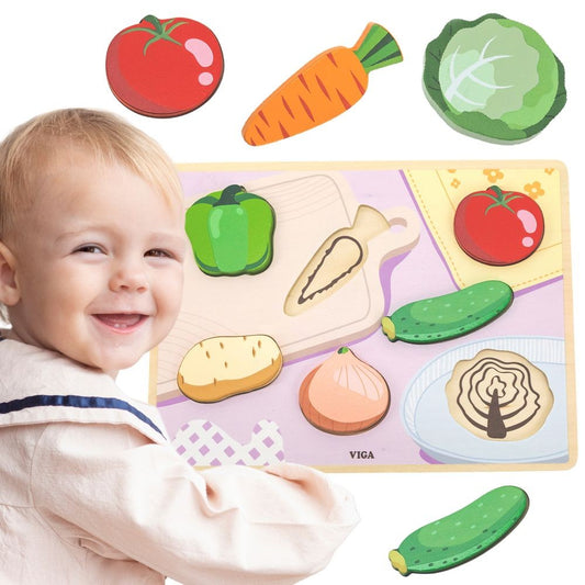 Viga Montessori medinė daržovių dėlionė 2in1 – vaizdas 1