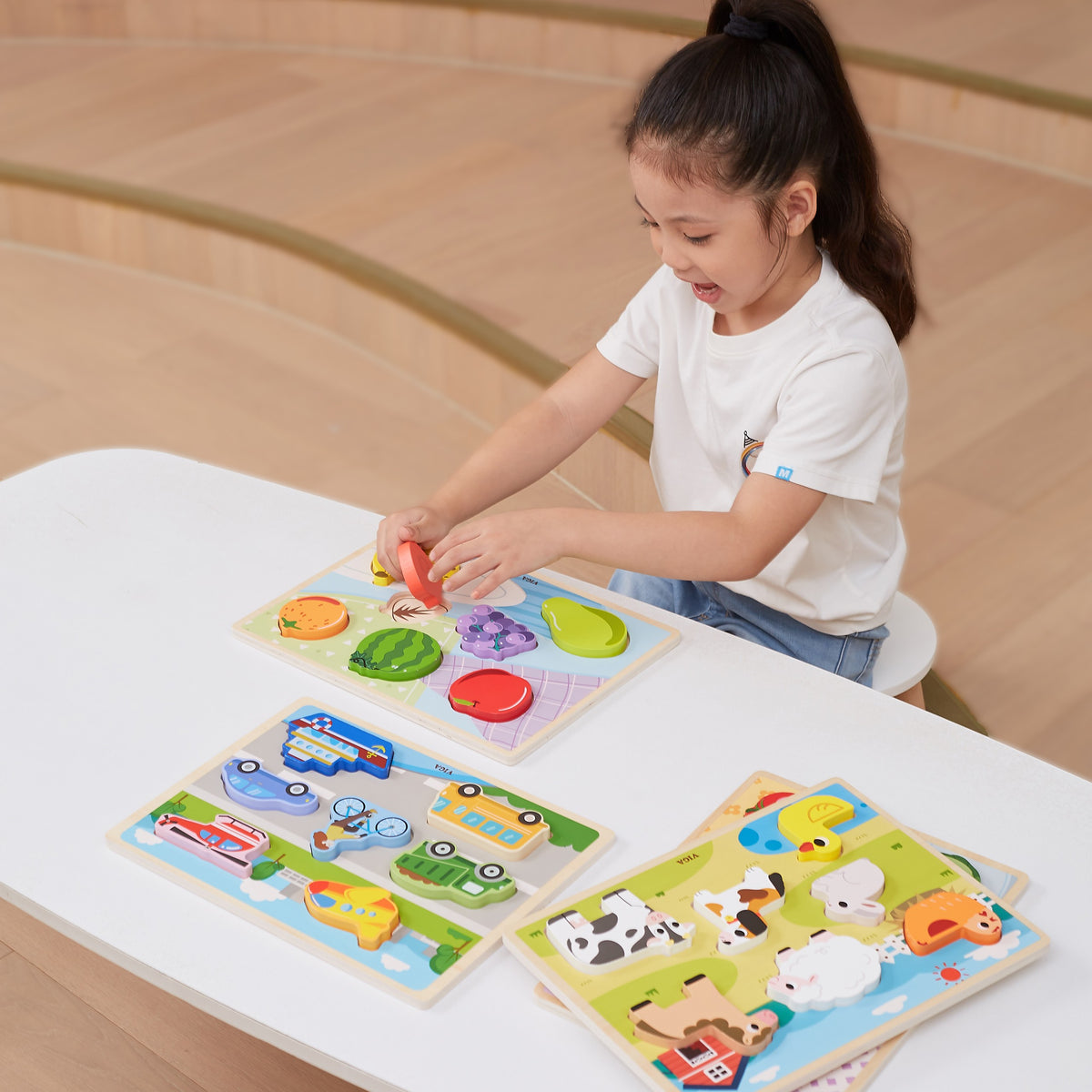Viga Montessori medinė daržovių dėlionė 2in1 – vaizdas 4