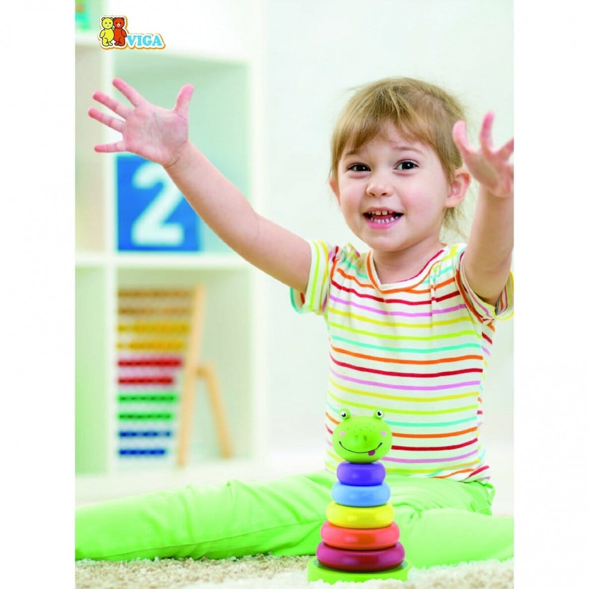 Viga Žaislas Vaikams Medinė Piramidė Varliukas 24m+ Žaislai Kūdikiams Rūšiuokliai