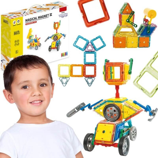 Woopie 3D Magnetinės Kaladėlės Vaikams – 80 Dalių STEAM Konstruktorius Magnetiniai Žaislai