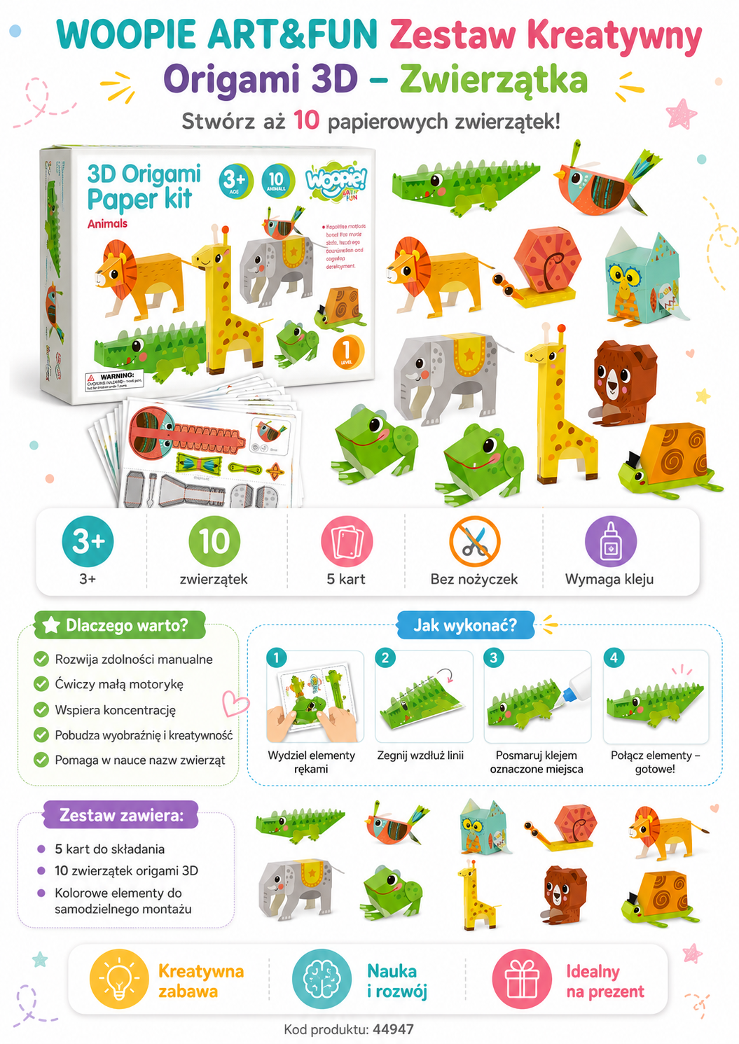 Woopie Art&Fun 3D origami gyvūnų rinkinys – nuotrauka 2