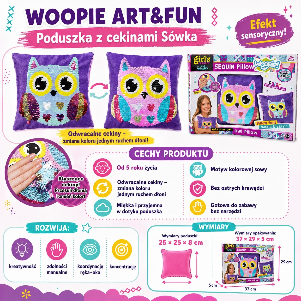 Woopie Art&Fun pelėdos pagalvėlės dekoravimo rinkinys – nuotrauka 4