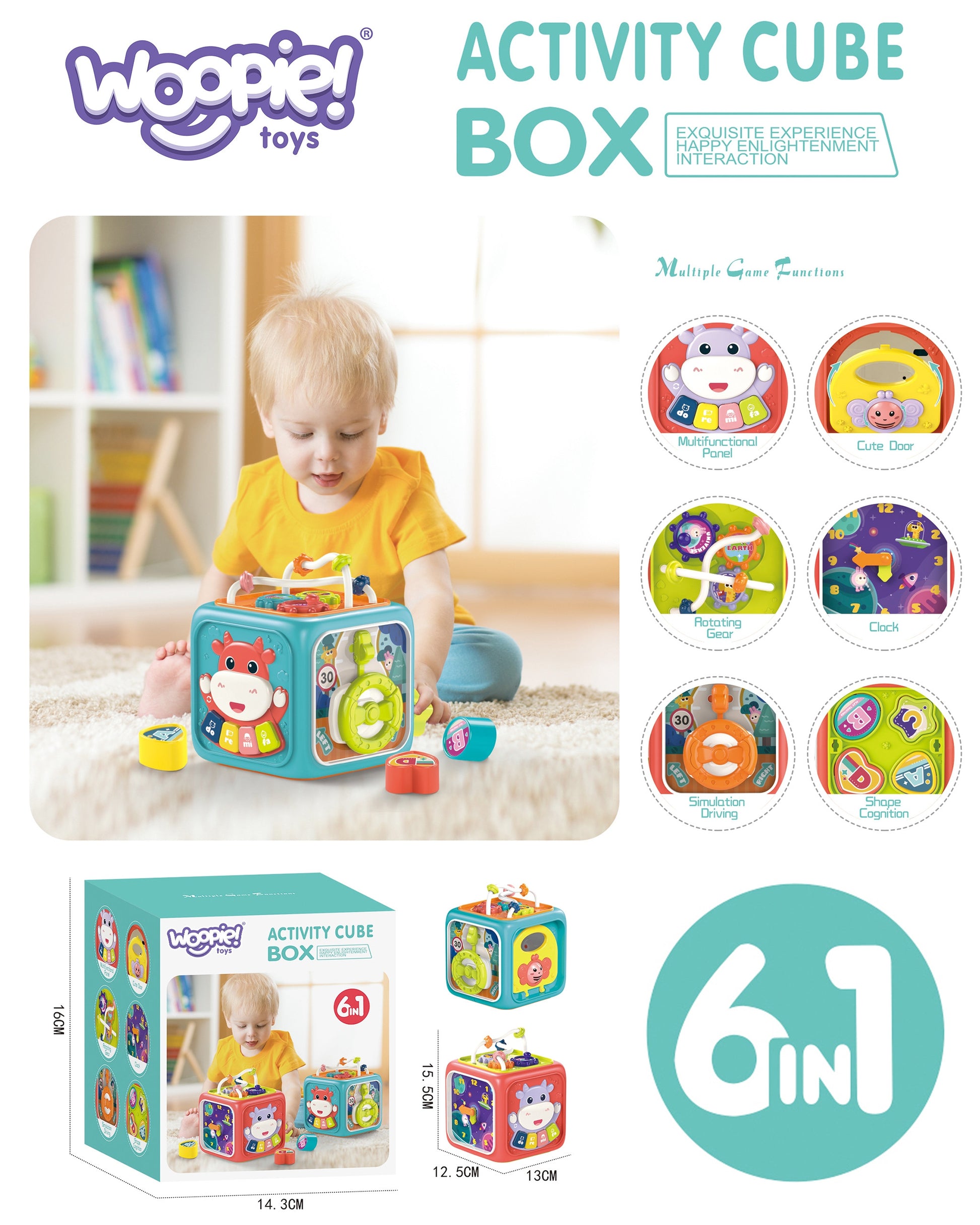 Woopie Baby Interaktyvus Sensorinis Kūdikio Kubas 6in1 – nuotrauka 9
