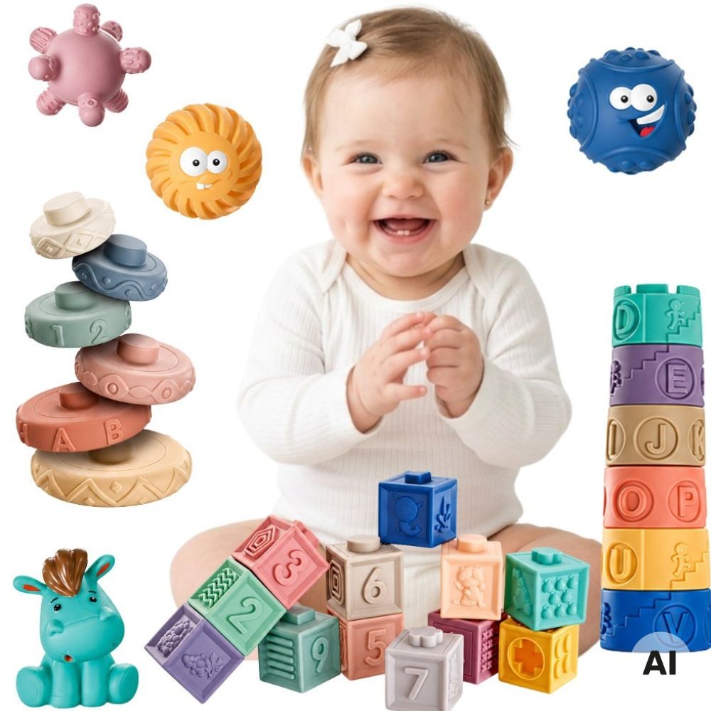 Woopie Baby Minkštos Sensorinės Kaladėlės, 27 Dalys – nuotrauka 1