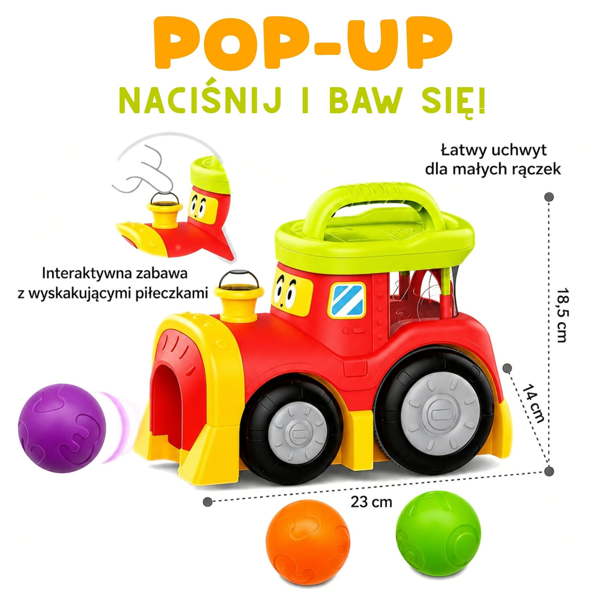 Woopie Baby traukinukas su iššokančiais kamuoliukais