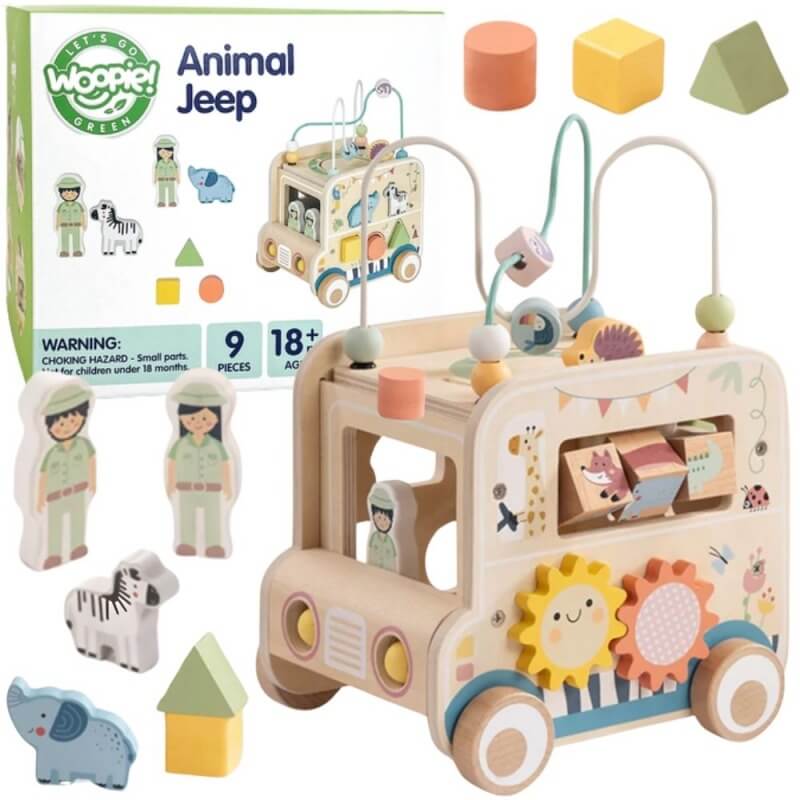 Woopie Green Medinis Safario Veiklos Kubas Su Edukacinėmis Užduotimis Žaislai Kūdikiams Rūšiuokliai