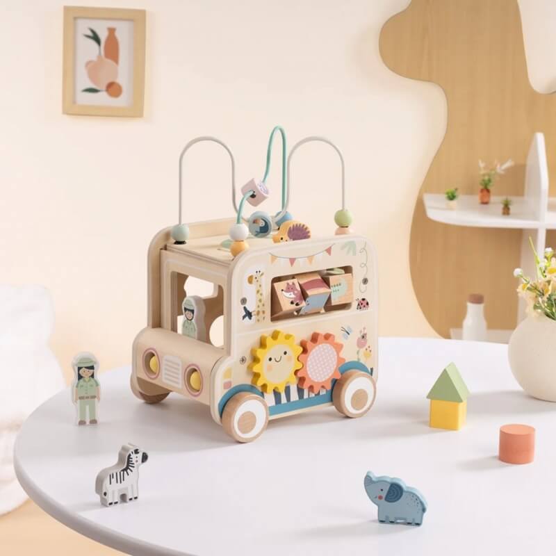 Woopie Green Medinis Safario Veiklos Kubas Su Edukacinėmis Užduotimis Žaislai Kūdikiams Rūšiuokliai