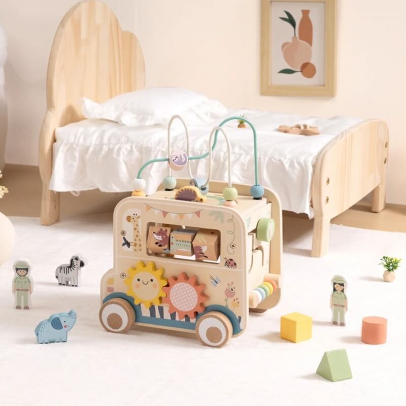 Woopie Green Medinis Safario Veiklos Kubas Su Edukacinėmis Užduotimis Žaislai Kūdikiams Rūšiuokliai