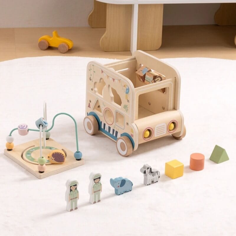 Woopie Green Medinis Safario Veiklos Kubas Su Edukacinėmis Užduotimis Žaislai Kūdikiams Rūšiuokliai