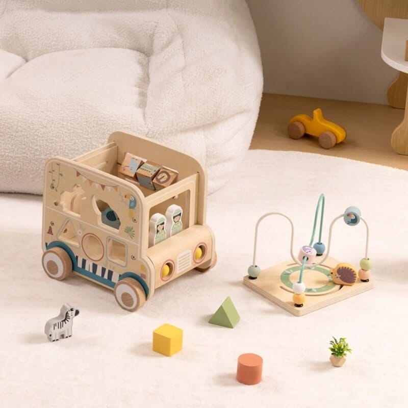 Woopie Green Medinis Safario Veiklos Kubas Su Edukacinėmis Užduotimis Žaislai Kūdikiams Rūšiuokliai