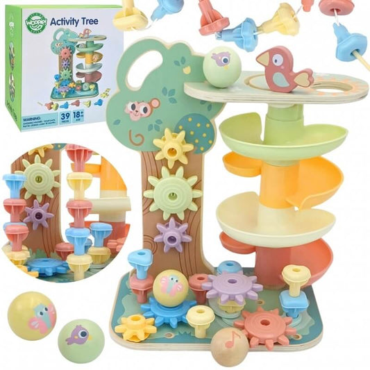 WOOPIE GREEN Montessori Kamuoliukų Trasa Aktyvumo Medis 4 viename FSC Žaislai Montessori