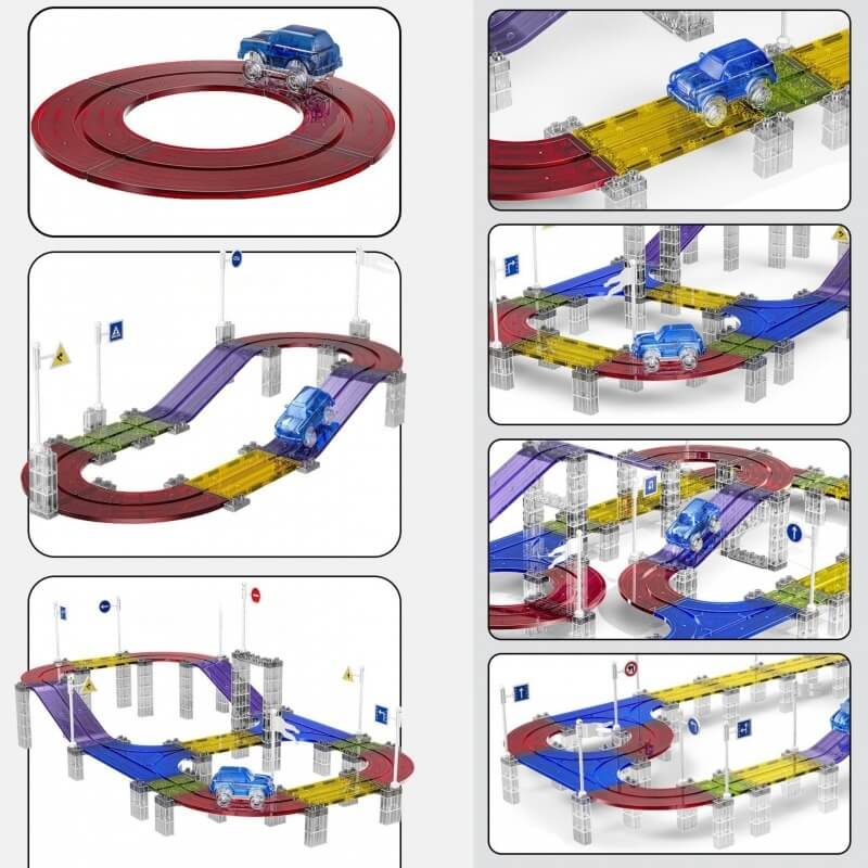 Woopie Magnetinė Lenktynių Trasa Su LED Automobiliu Vaikams 3+ 137 vnt Magnetiniai Žaislai