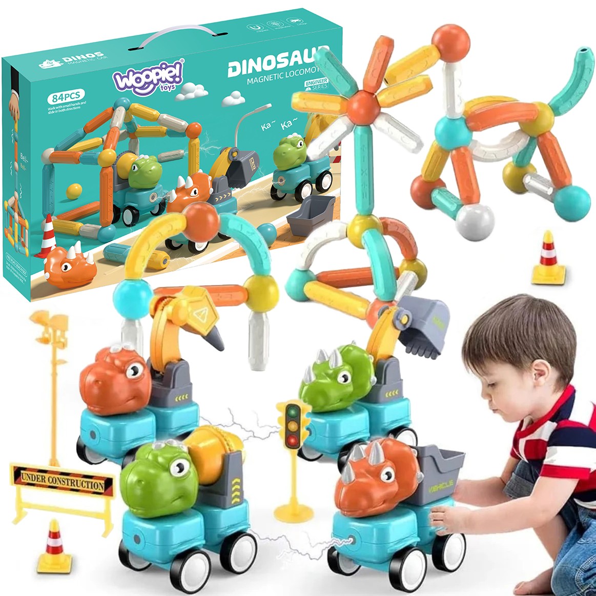 Woopie Magnetinės Dinozaurų Kaladėlės, 84 Dalys – nuotrauka 1