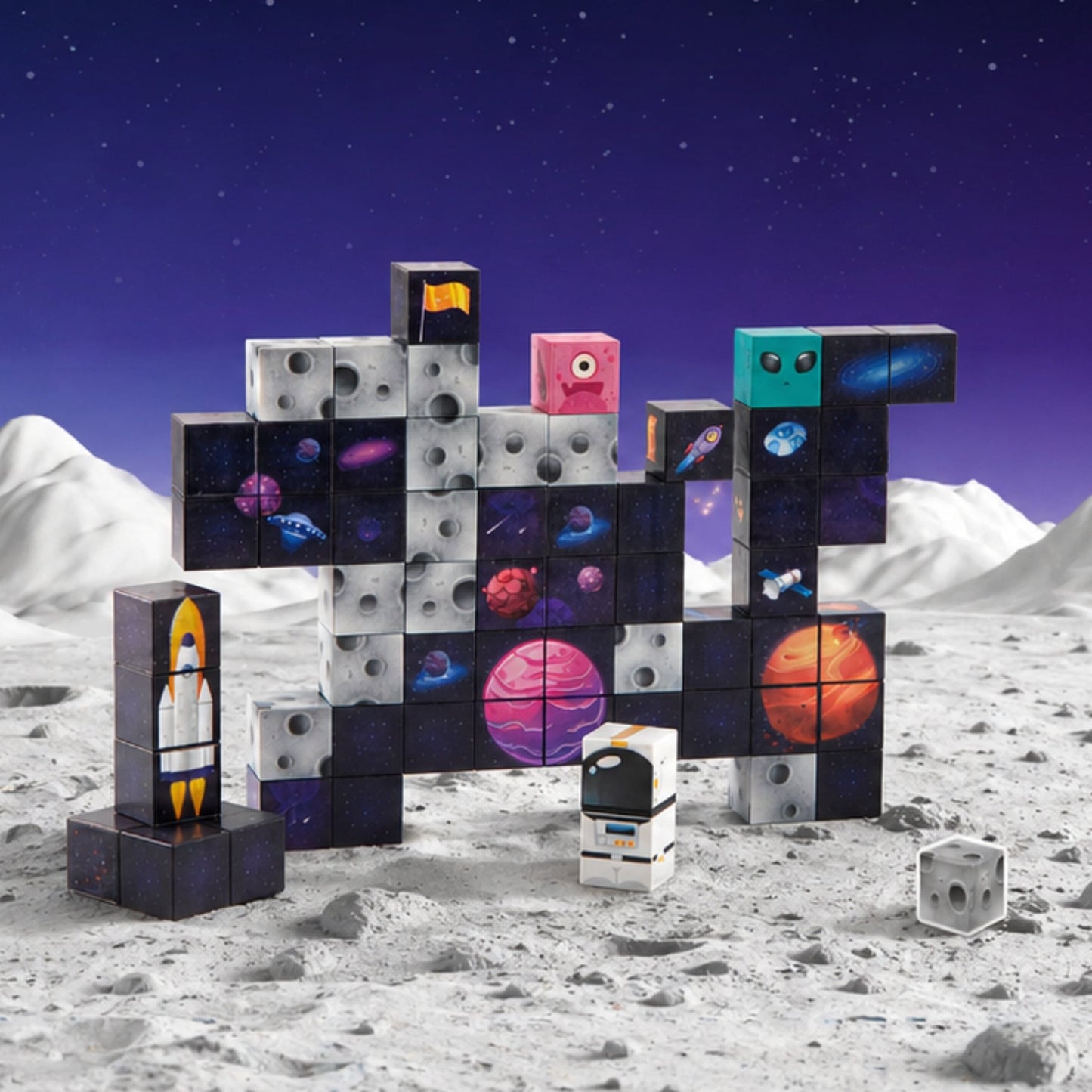 WOOPIE Magnetinės Konstrukcinės Kaladėlės „Kosmosas“, 74 Dalys Magnetiniai Žaislai