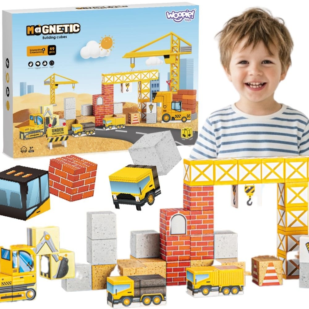 WOOPIE Magnetinės Konstrukcinės Kaladėlės „Statybų Aikštelė“, 49 Dalys Magnetiniai Žaislai