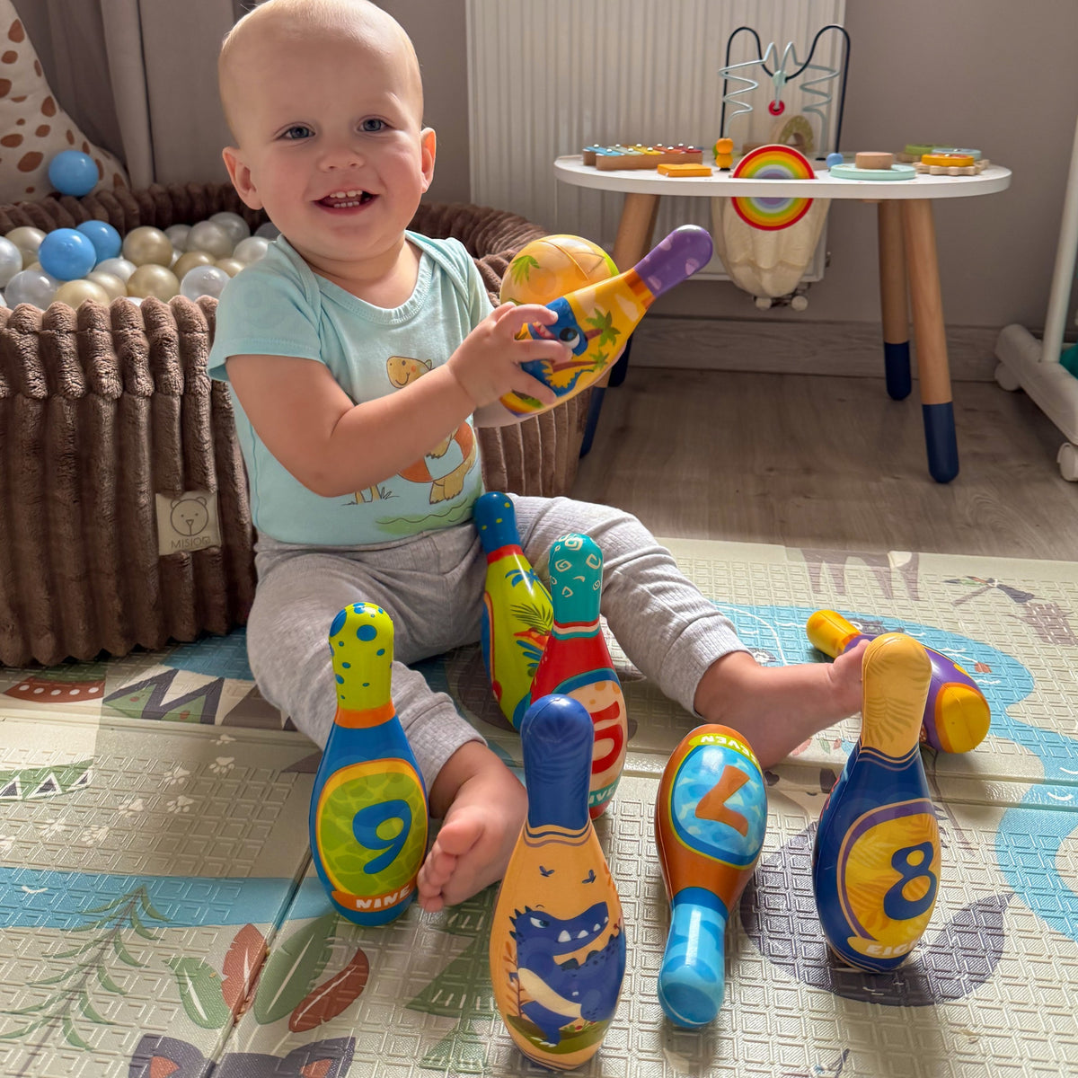 Woopie minkštų kėglių rinkinys „Dinozaurai“, 12 dalių – nuotrauka 3