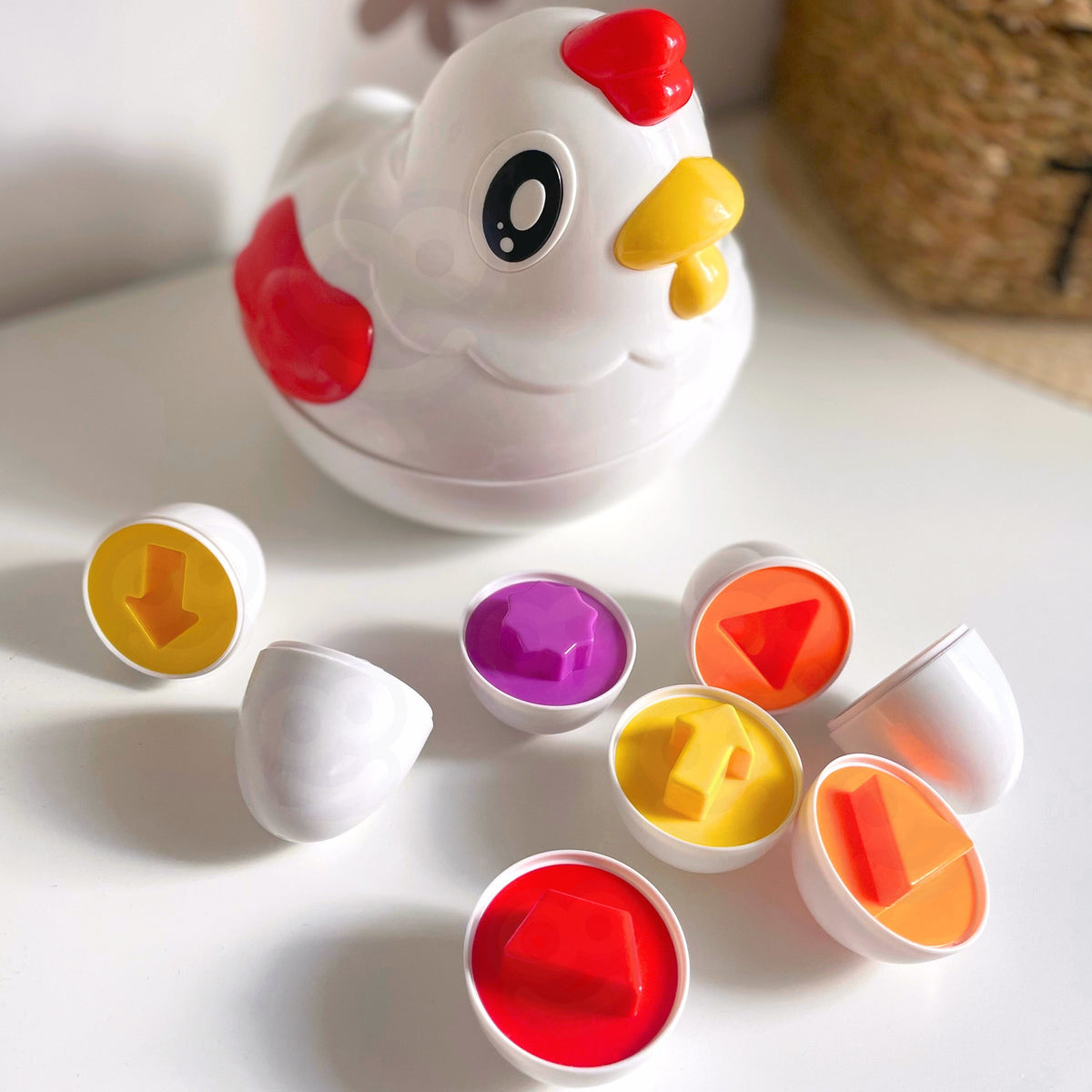„Woopie“ Montessori vištelė – formų rūšiuoklė su kiaušiniais – produkto nuotrauka 12