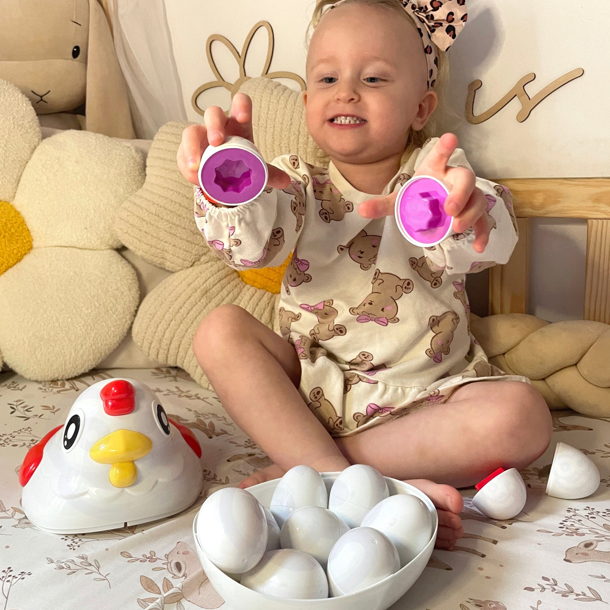„Woopie“ Montessori vištelė – formų rūšiuoklė su kiaušiniais – produkto nuotrauka 2