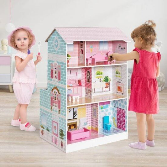 Žaislas Vaikams 2in1 Lėlių Namelis Ir Virtuvė Lėlių namelis, žaidimų rinkinys ir žaislinės figūrėlės