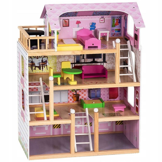 Žaislas Vaikams Medinis Lėlių Namelis Su Balkonu Ir Baldais Lėlių namelis, žaidimų rinkinys ir žaislinės figūrėlės