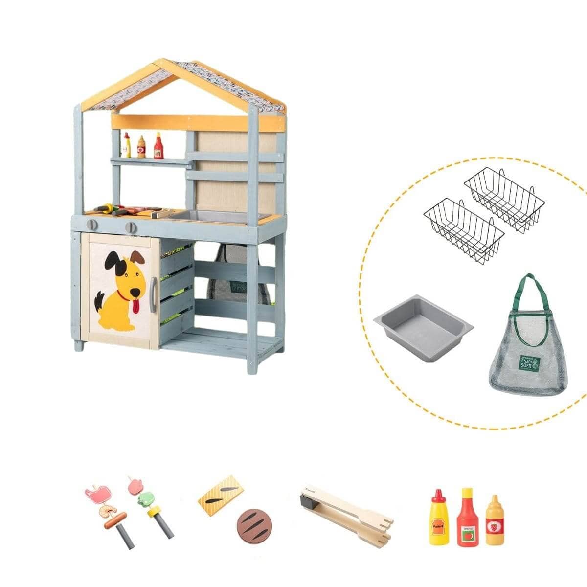Žaislinė Sodo Lauko Virtuvė 2 Viename Su Priedais Vaikams Vaikiškos lauko virtuvėlės