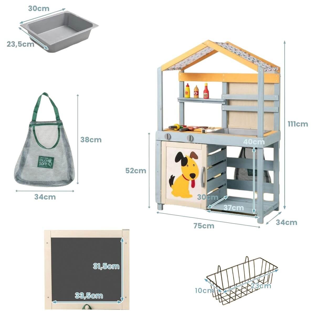 Žaislinė Sodo Lauko Virtuvė 2 Viename Su Priedais Vaikams Vaikiškos lauko virtuvėlės