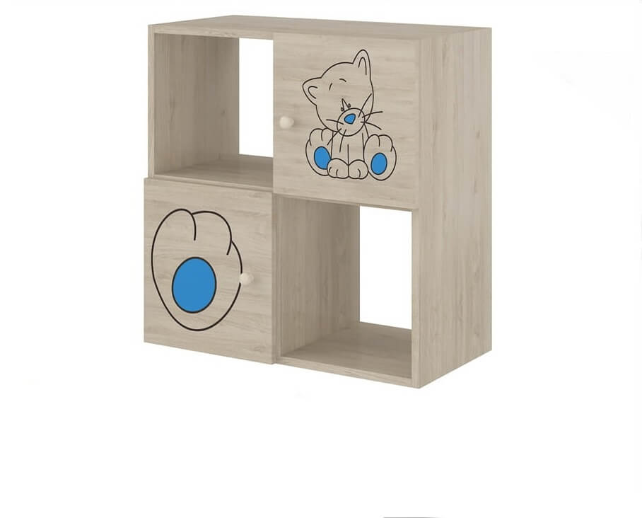 Žaislų Knygų Lentyna Vaikų Kambariui "Kačiukas Mėlyna" Natūrali Medžio Spalva Žaislų dėžės